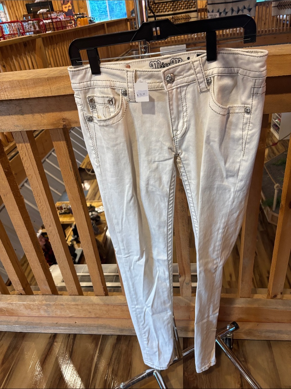 Miss Me White Skinny Jeans with Embellished Pockets